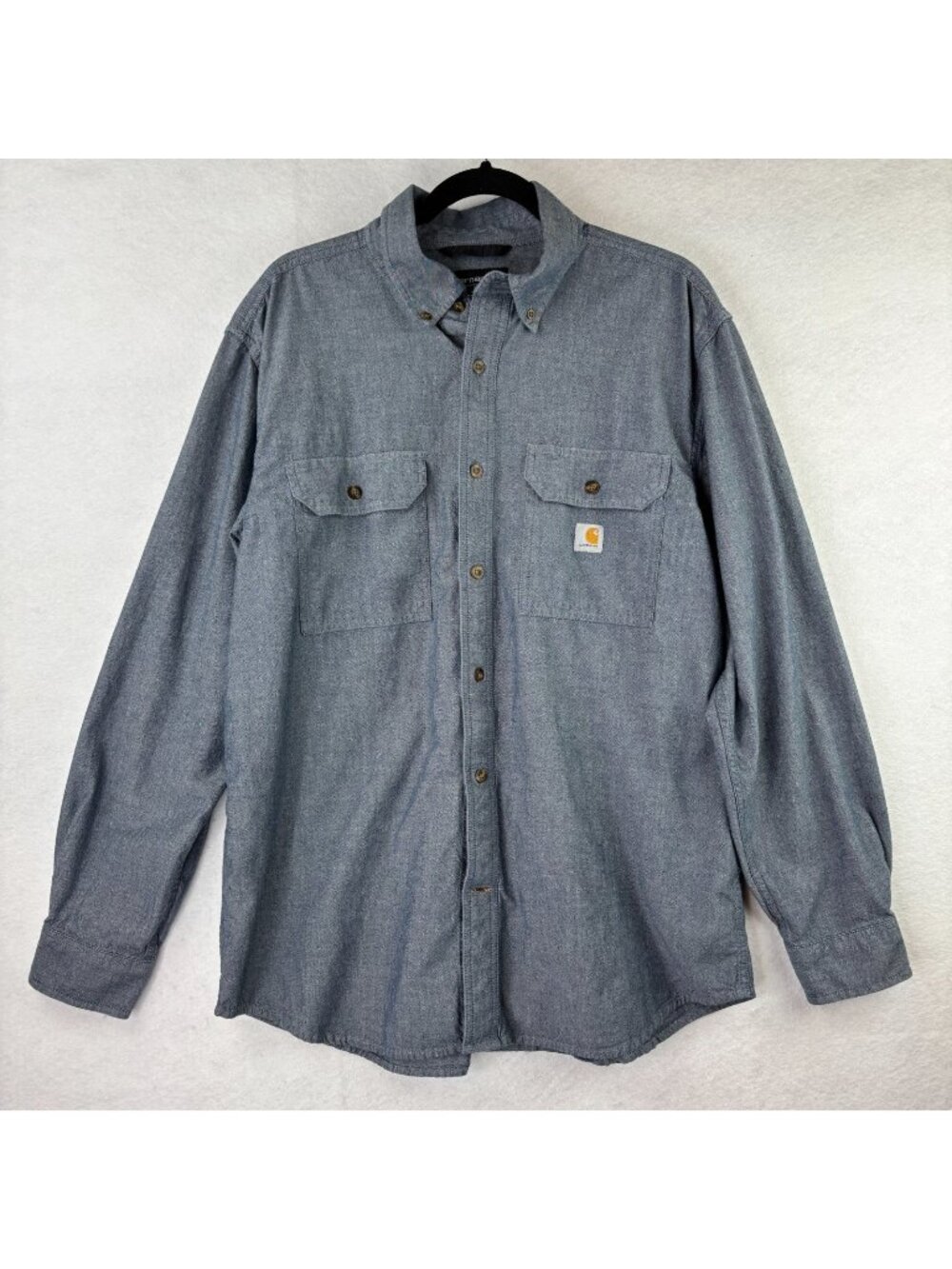 Carhartt Men's Size L Loose Fit Blue Button Down Long Sleeve Work Shirt